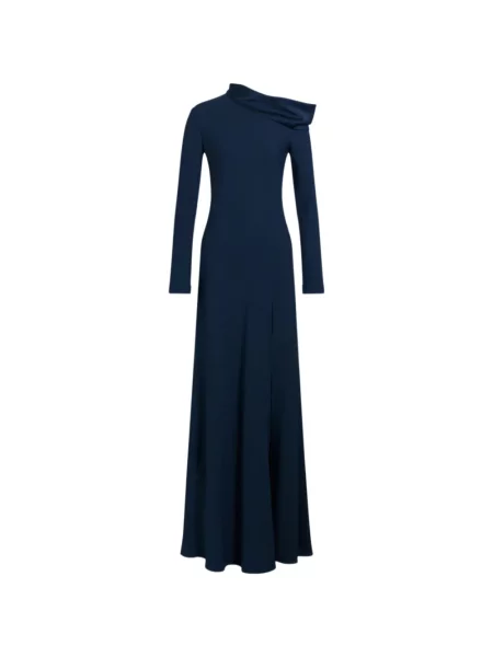 Rochie maxi Alberta Ferretti drapată cu umerii deschiși albastru