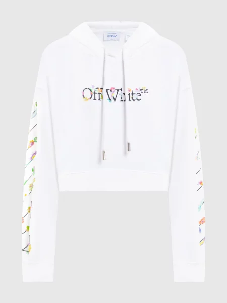 Укорочене худі з квітковим принтом логотипа Off-white біле