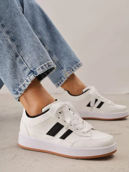Sneakers Basic cu dungi laterale Adila Albi alb