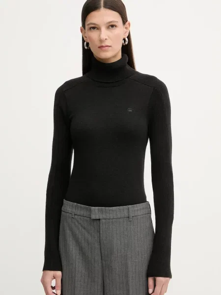 G-Star pulover de lână light cu guler negru