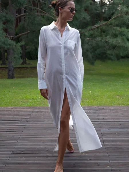 Летнее платье-рубашка на біла