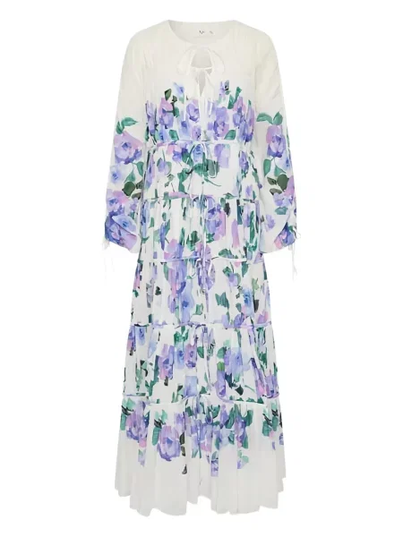 Warstwowa sukienka maxi Aje w kwiatki garniturowa biała