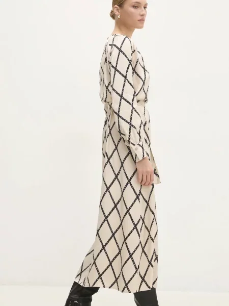 Рокля Answear Lab дълга със стандартна кройка бежово