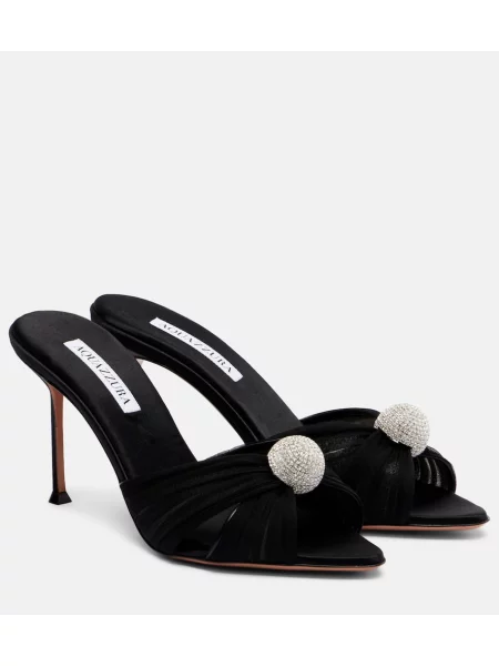 Papuci tip mules Aquazzura din satin negru