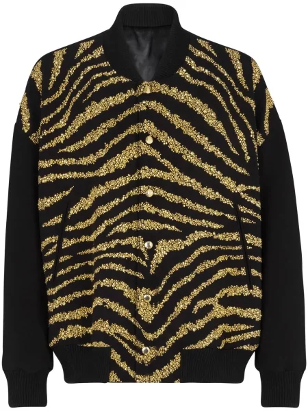 Jakna Balmain s printom sa zebra printom crna