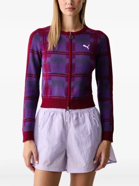 Cardigan Puma în carouri tricotate violet