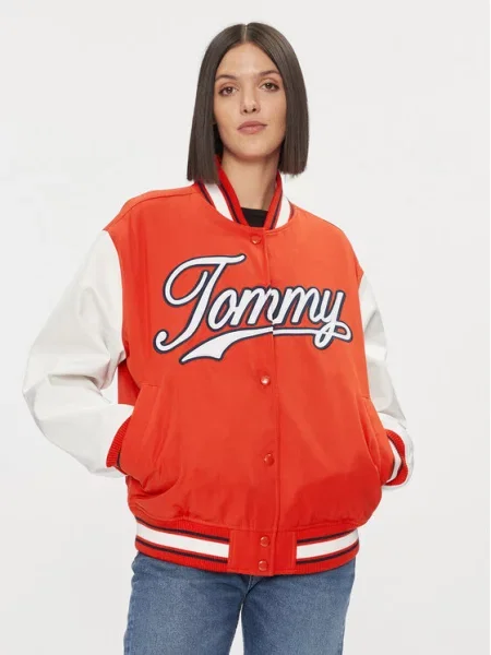 Tommy Jeans Kurtka bomber Letterman czerwony