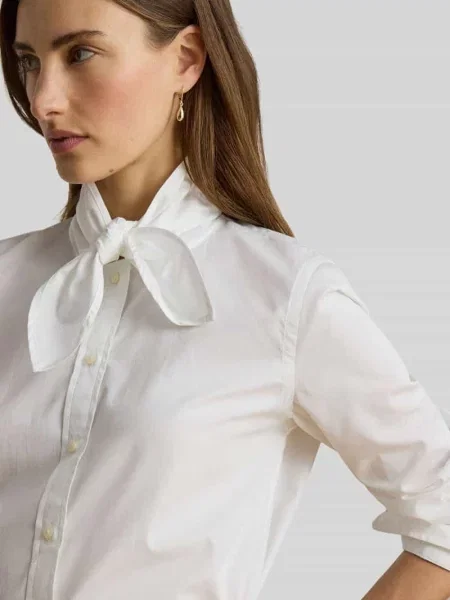 Bluzka casual o kroju regular fit z czystej bawełny z kokardą Lauren Ralph Lauren biała