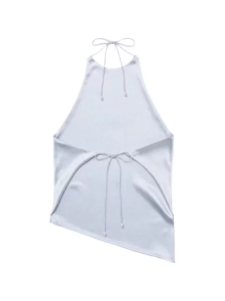 Top Reformation asimetric cu gât halter albastru