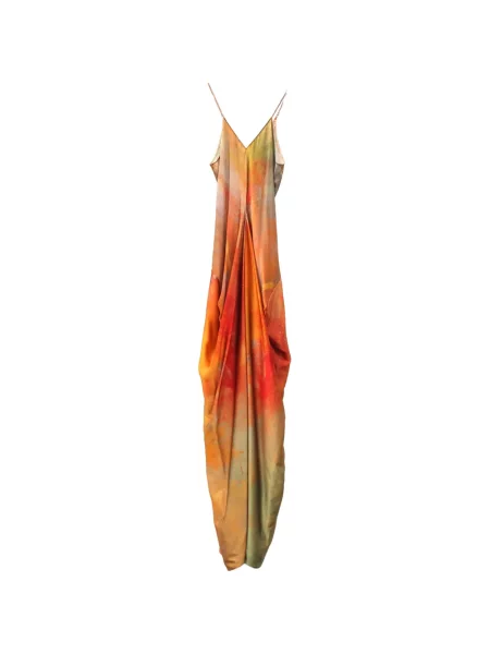 Rochie Yangkehan cu model floral cu imagine drapată portocaliu