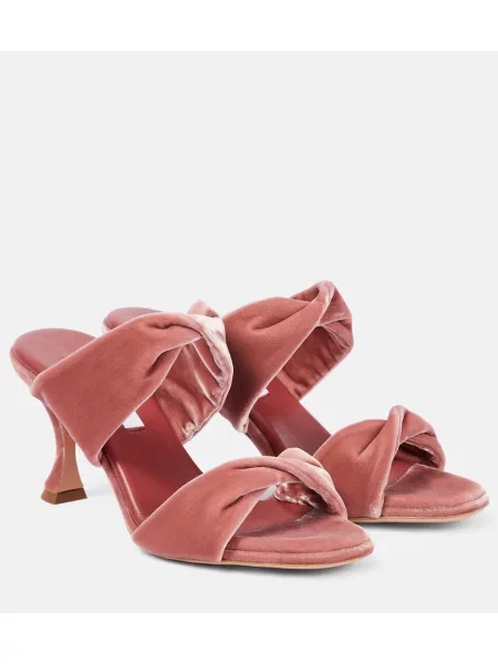 Mules Aquazzura iz rebrastega žameta roza