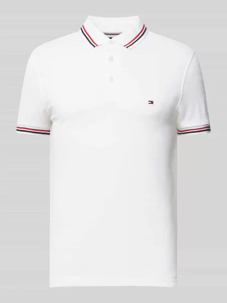 Koszulka polo o kroju slim fit z wyhaftowanym logo Tommy Hilfiger biała