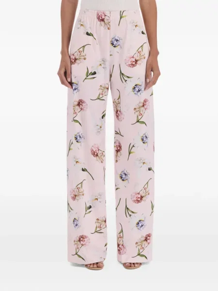 Pantaloni Oscar De La Renta cu model floral cu imagine din poplin roz