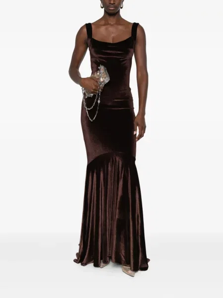 Rochie Atu Body Couture de catifea de costum maro