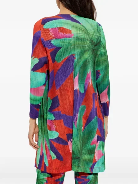Плисирано палто Pleats Please Issey Miyake на цветя с принт зелено