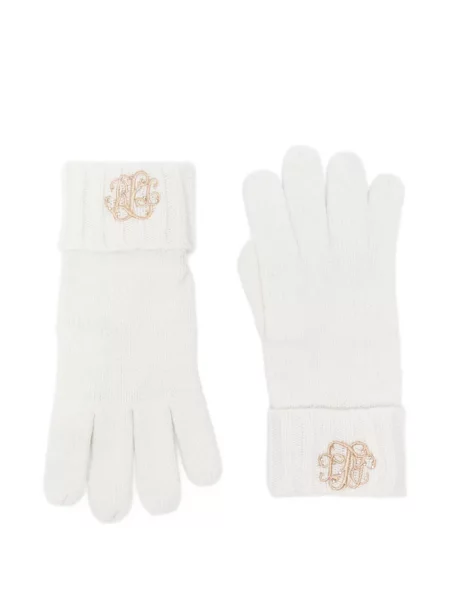 Mănuși Lauren Ralph Lauren cu broderie tricotate alb