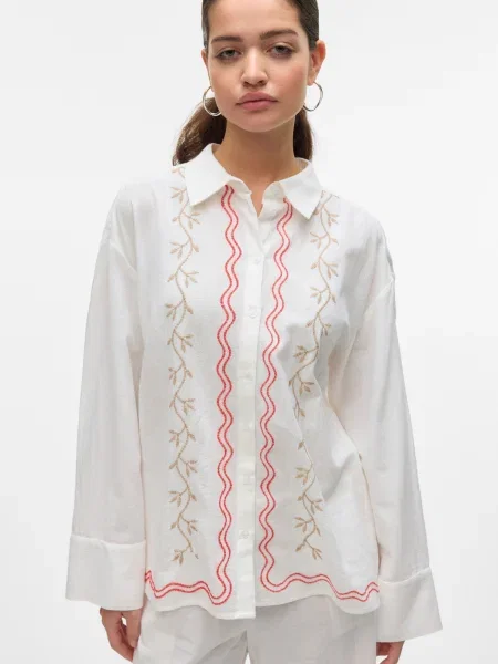 VERO MODA Bluză VMDICTHE bej închis / roșu alb