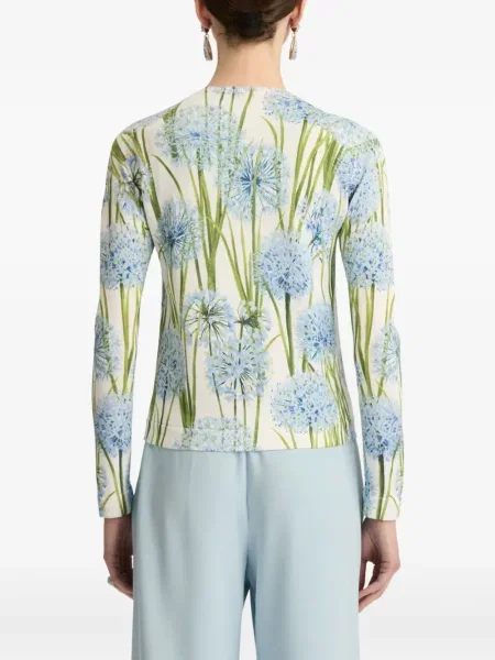 Cardigan Oscar De La Renta cu model floral cu imagine alb