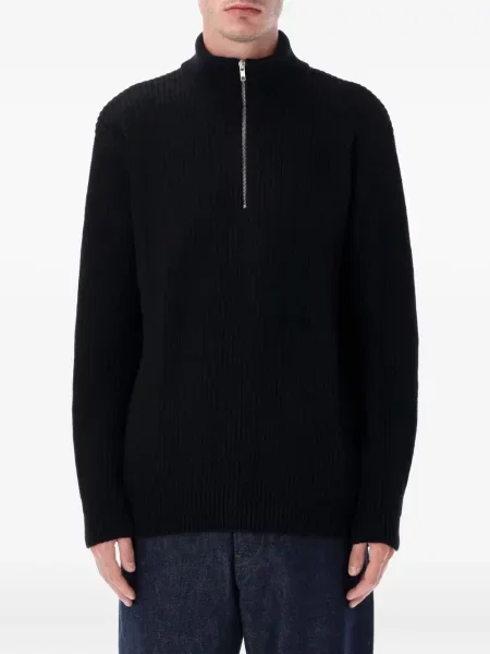 Sweter Colorful Standard prążkowany z zamkiem błyskawicznym do połowy czarny