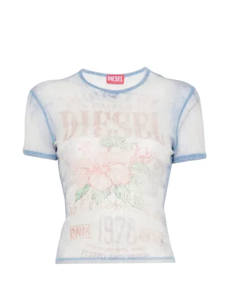 Tricou Diesel cu model floral cu imagine alb