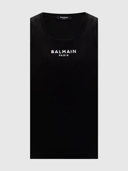Майка з контрастною вишивкою логотипа Balmain чорна