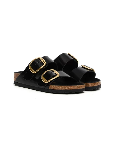 Klapki Birkenstock skórzane na sprzączkę czarne