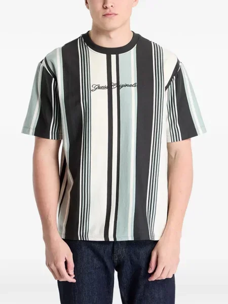 Tricou Guess cu dungi cu autograf negru