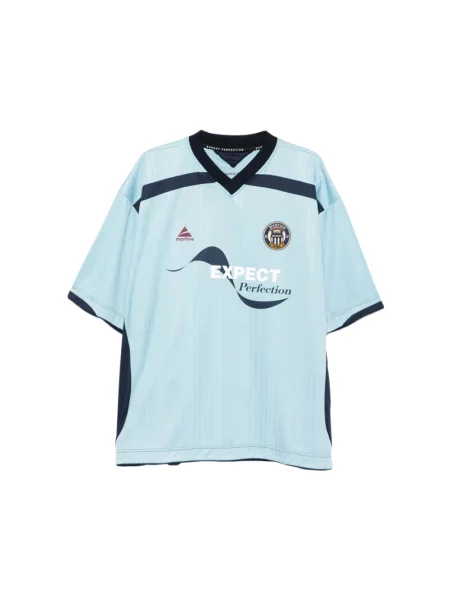 T-shirt w paski Martine Rose w paski z dekoltem w serek z krótkim rękawem niebieski