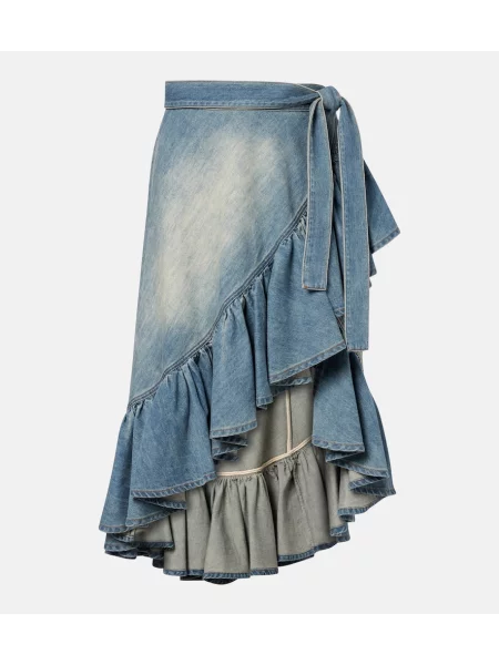Fustă din denim Alaïa cu volane plic albastru