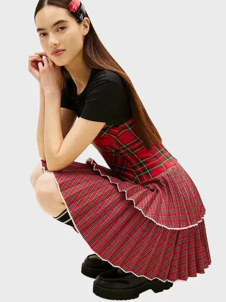 Клетчатое джинсовое платье Tommy Jeans красное
