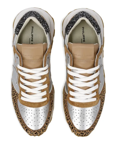 Sneakerși Philippe Model Paris cu imagine cu model leopard argintiu