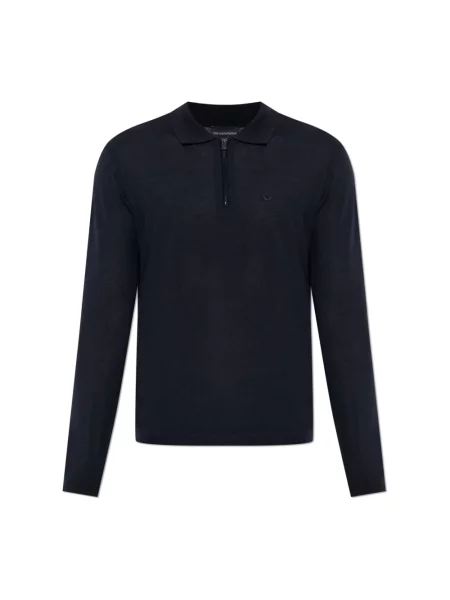 Koszulka Emporio Armani wełniana z logo do golfa niebieska