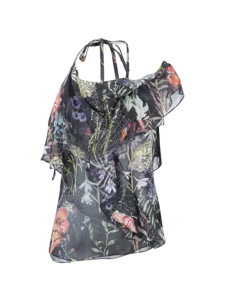 Top Alexander Mcqueen cu model floral cu imagine asimetric negru
