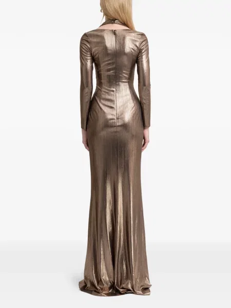Rochie maxi Gemy Maalouf cu decolteu în V lungă de costum auriu