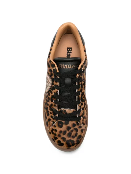 Sneakerși Blauer din piele cu imagine cu model leopard maro