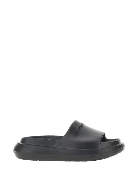 Sandale Emporio Armani fără toc cu autograf negru