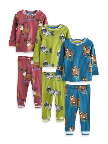 Next Pijamale Snuggle albastru / maro / verde kiwi roșu
