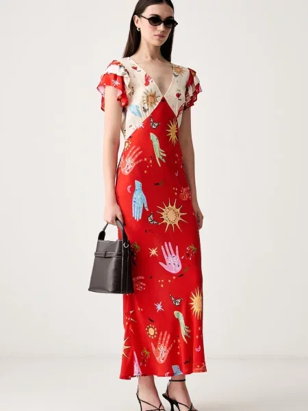 Never Fully Dressed rochie din vâscoză bej