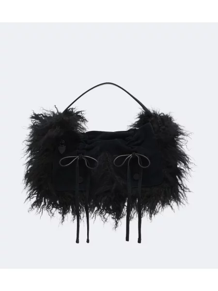 Geantă Acne Studios din piele de căprioară negru