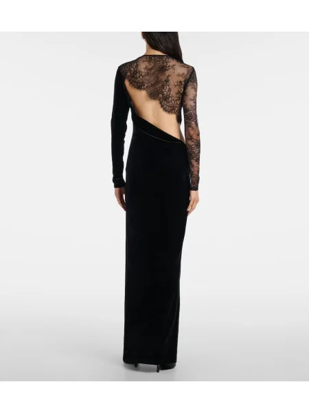 Rochie maxi Self-portrait de catifea negru