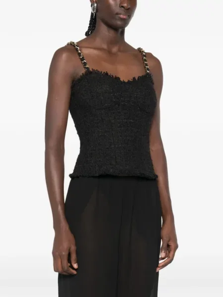 Top Balmain din tweed cu bretele negru