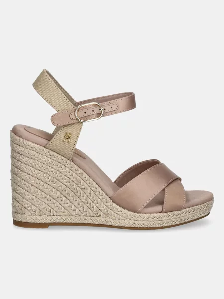 Tommy Hilfiger sandały SATIN HIGH WEDGE ESPADRILLE beżowy różowe