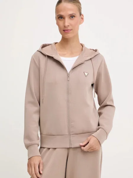Guess bluza OLYMPE z kapturem gładka beżowy