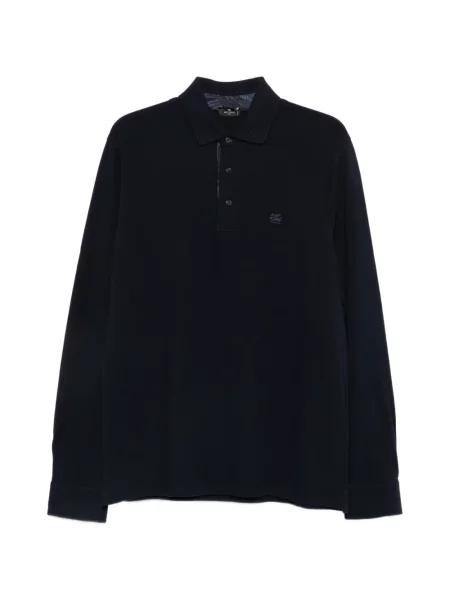 Lung tricou polo Etro cu broderie albastru