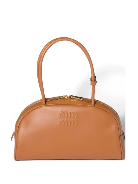 Кожена кожена чанта Miu Miu кафяво