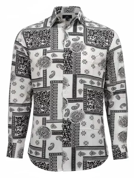 Radwa Cămașă Men's Viscose multicolor pattern shirt natural alb