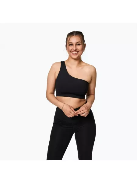 Girlfriend Collective Bianca Тренировъчен сутиен с едно рамо черен