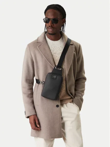 Karl Lagerfeld usnjena torbica za okoli pasu K/MONOGRAM črna