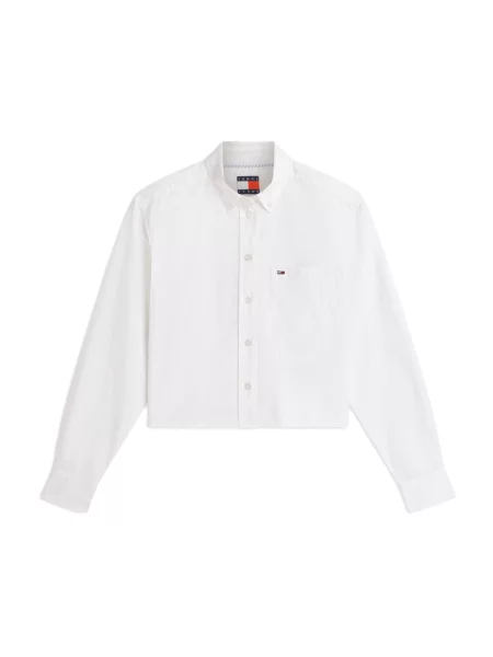 Tommy Jeans Bluză Relaxed Fit Cropped bleumarin / roșu cireș alb
