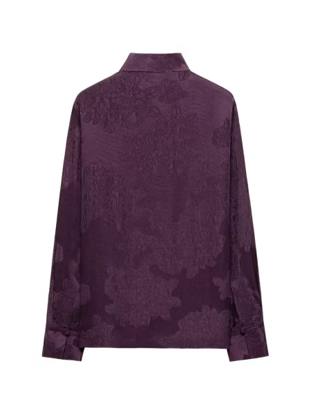 Bluză Shanghai Tang de mătase cu model floral violet
